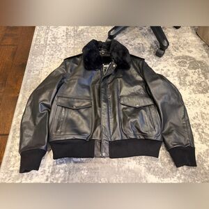 Schott Black Leather Jacket with Fur Lining